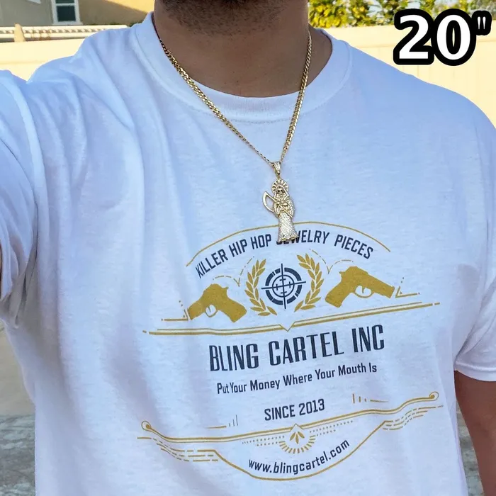Rings Bling Cartel Admin Gold Plated 925 Sterling Silver Santa Muerte TwoTone Chain 5MM