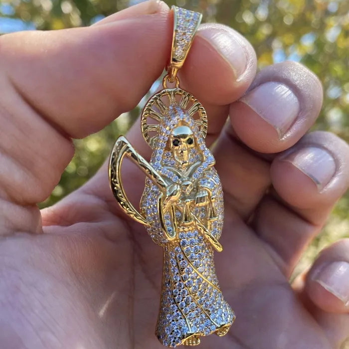 Rings Bling Cartel Admin Gold Plated 925 Sterling Silver Santa Muerte TwoTone Chain 5MM