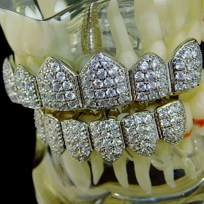 Rings Bling Cartel Admin Silver Tone CZ Iced Six on Six Teeth Grillz Set