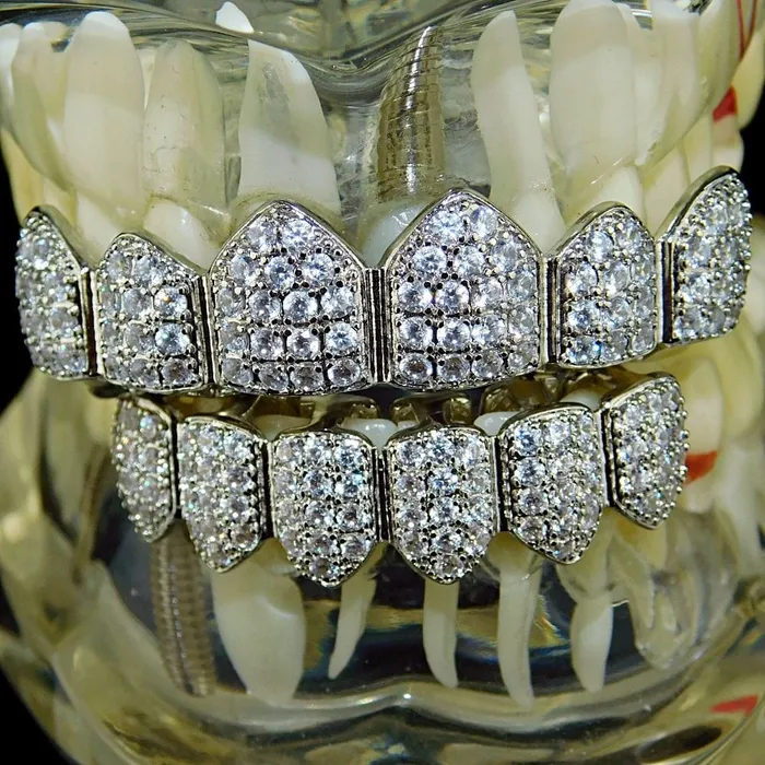 Rings Bling Cartel Admin Silver Tone CZ Iced Six on Six Teeth Grillz Set