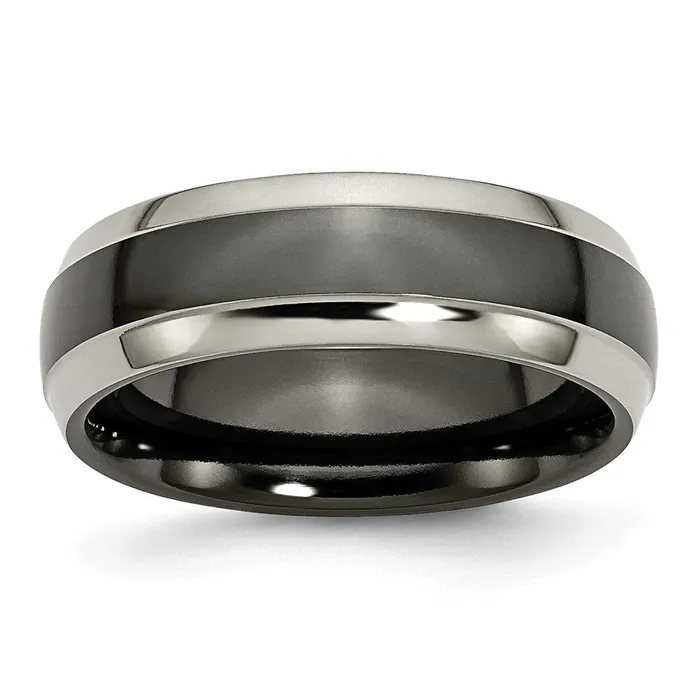 Rings Chisel Titanium Black Ti Twotone 7mm Polished Band TB229