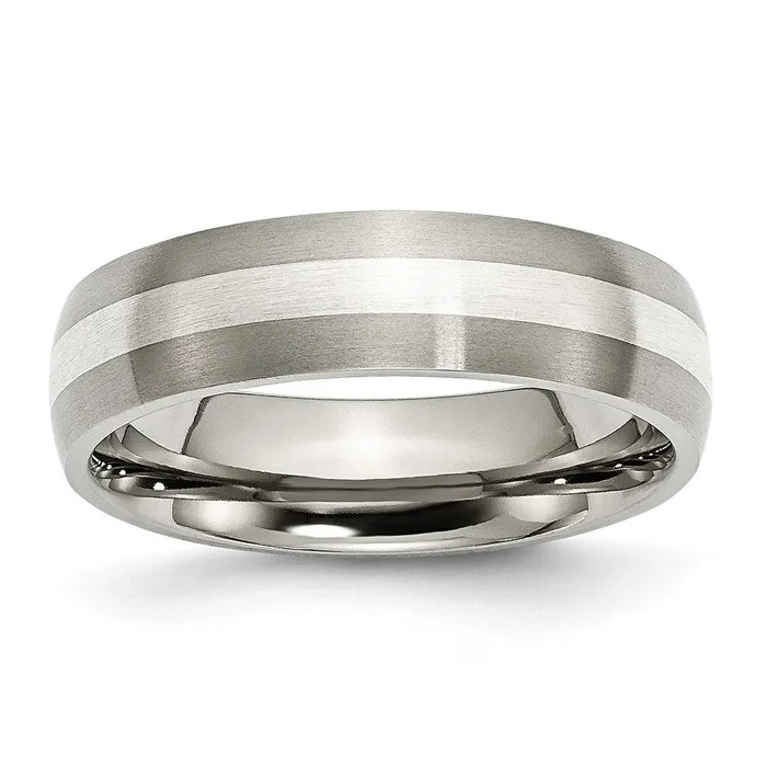 Rings Chisel Titanium Sterling Silver Inlay 6mm Brushed Band TB210