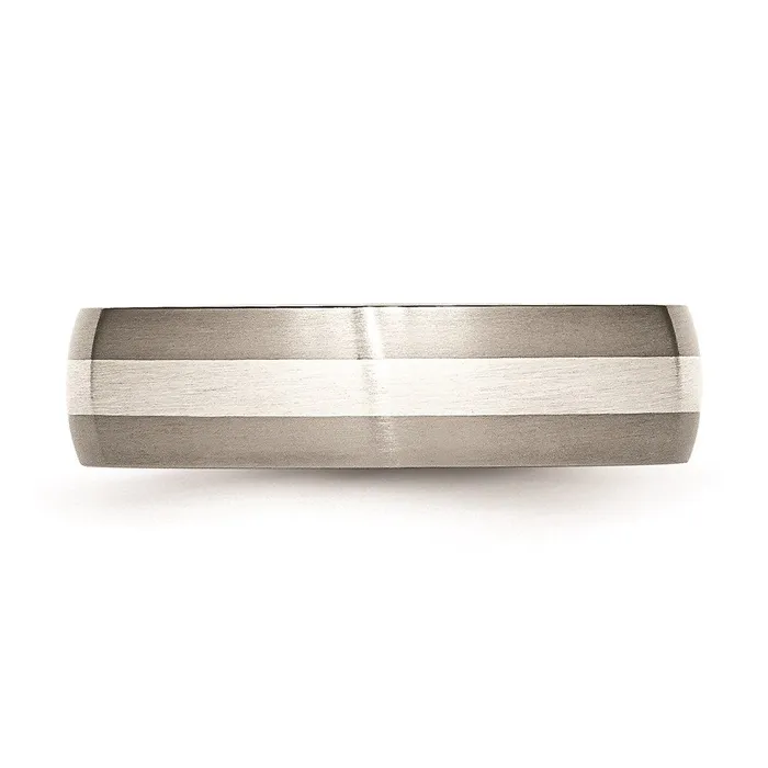 Rings Chisel Titanium Sterling Silver Inlay 6mm Brushed Band TB210 Rings Chisel Titanium Sterling Silver Inlay 6mm Brushed Band TB210