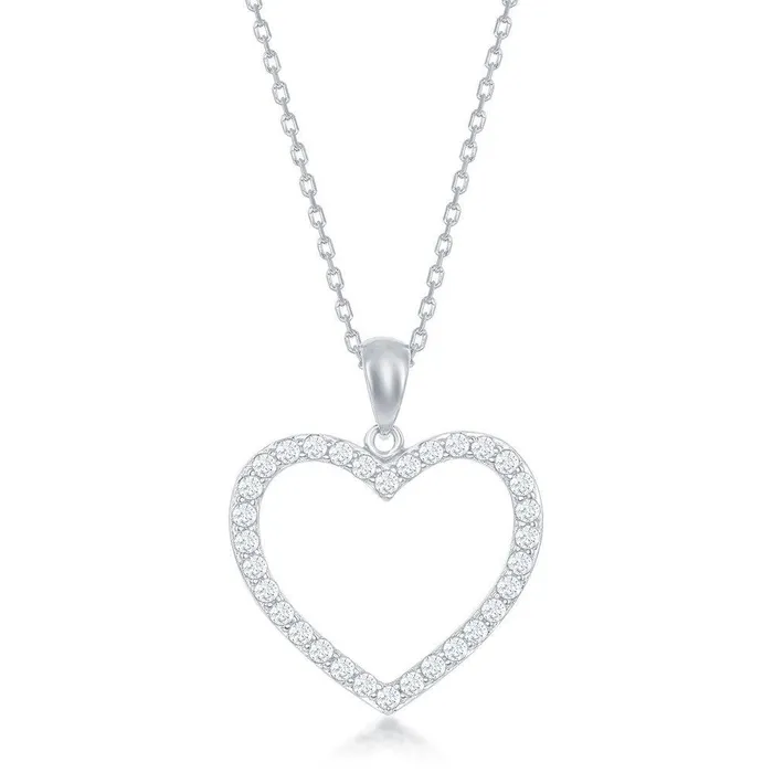 Rings Classic Sterling Silver Open Heart CZ Pendant