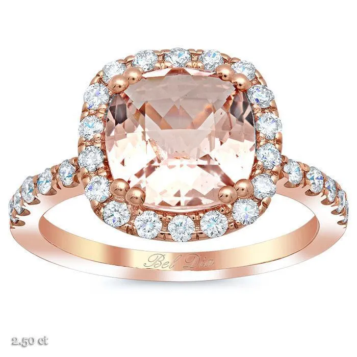 Rings Cushion Morganite Halo Rose Gold Engagement Ring deBebians