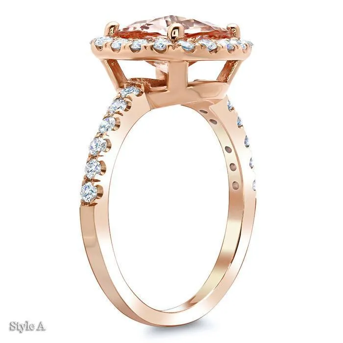 Rings Cushion Morganite Halo Rose Gold Engagement Ring deBebians