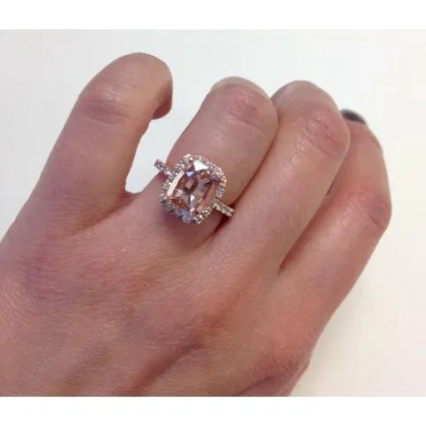 Rings Cushion Morganite Halo Rose Gold Engagement Ring deBebians