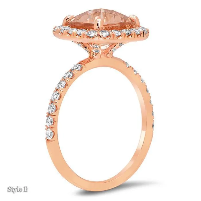 Rings Cushion Morganite Halo Rose Gold Engagement Ring deBebians
