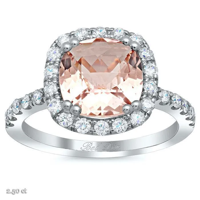 Rings Cushion Morganite Halo Rose Gold Engagement Ring deBebians