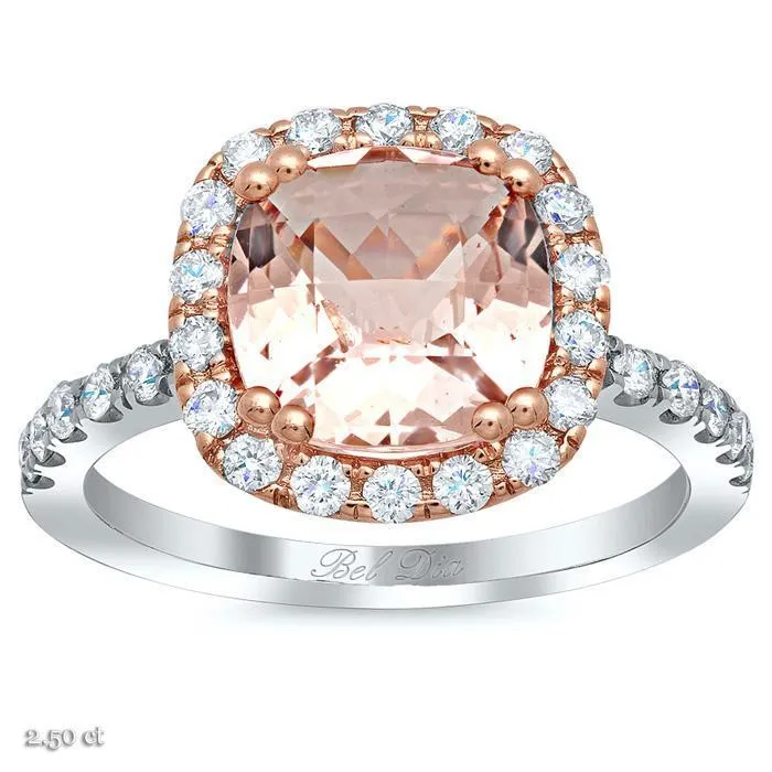 Rings Cushion Morganite Halo Rose Gold Engagement Ring deBebians