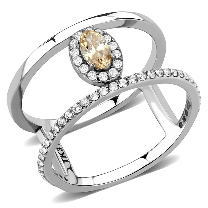 Rings DA352 High polished no plating Stainless Steel Ring with AAA Grade CZ in Champagne Alamode Rings DA352 High polished no plating Stainless Steel Ring with AAA Grade CZ in Champagne Alamode