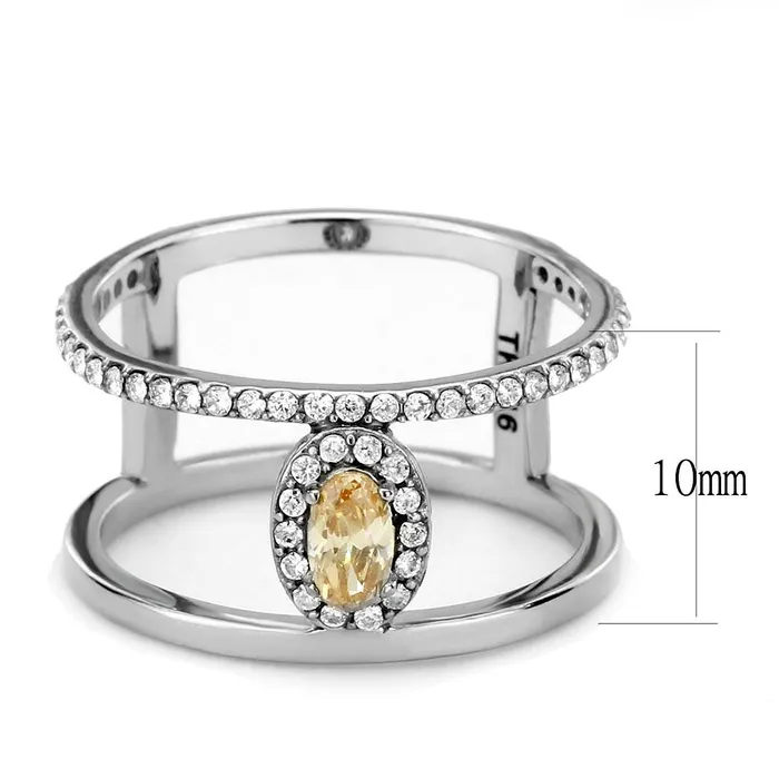 Rings DA352 High polished no plating Stainless Steel Ring with AAA Grade CZ in Champagne Alamode