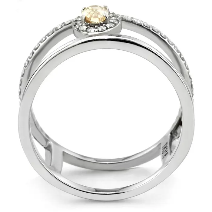 Rings DA352 High polished no plating Stainless Steel Ring with AAA Grade CZ in Champagne Alamode