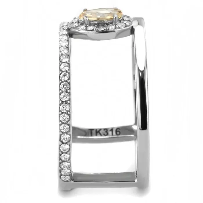 Rings DA352 High polished no plating Stainless Steel Ring with AAA Grade CZ in Champagne Alamode