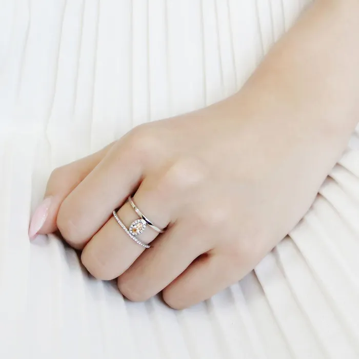 Rings DA352 High polished no plating Stainless Steel Ring with AAA Grade CZ in Champagne Alamode