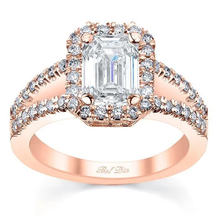 Rings deBebians Split Shank Halo Rose Gold Engagement Ring