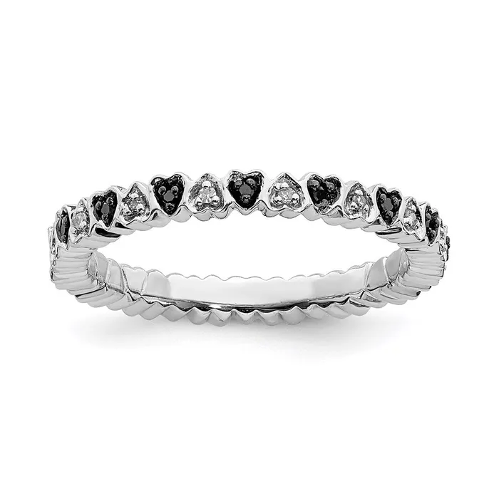 Rings Stackable Expressions Sterling Silver Stackable Expressions Hearts Black White Diamond Ring QSK1055