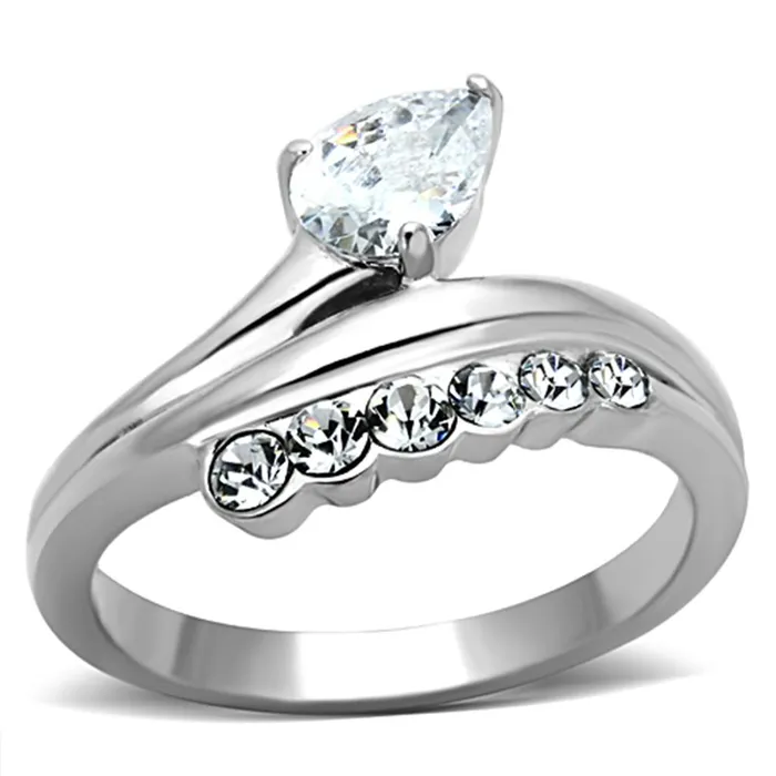 Rings TK1080 High polished no plating Stainless Steel Ring with AAA Grade CZ in Clear Alamode Rings TK1080 High polished no plating Stainless Steel Ring with AAA Grade CZ in Clear Alamode