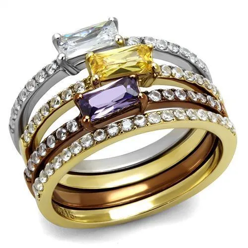 Rings TK2960 Three Tone IP Gold IP Light coffee High Polished Stainless Steel Ring with AAA Grade CZ in Multi Color Alamode Rings TK2960 Three Tone IP Gold IP Light coffee High Polished Stainless Steel Ring with AAA Grade CZ in Multi Color Alamode