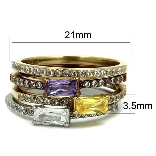 Rings TK2960 Three Tone IP Gold IP Light coffee High Polished Stainless Steel Ring with AAA Grade CZ in Multi Color Alamode