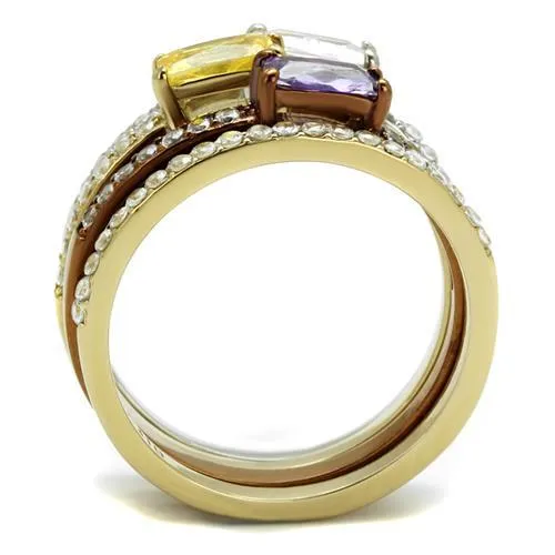 Rings TK2960 Three Tone IP Gold IP Light coffee High Polished Stainless Steel Ring with AAA Grade CZ in Multi Color Alamode