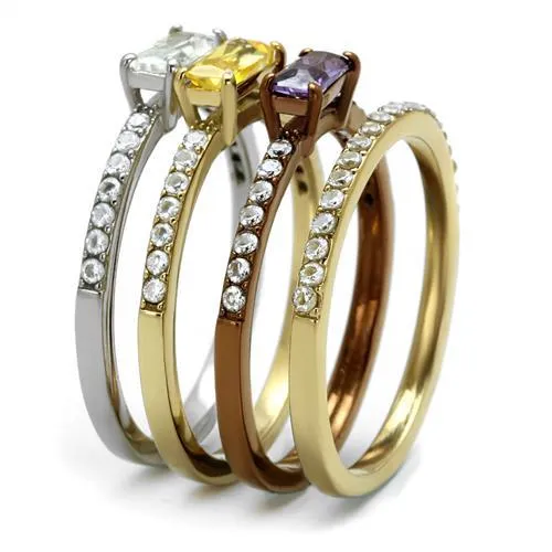 Rings TK2960 Three Tone IP Gold IP Light coffee High Polished Stainless Steel Ring with AAA Grade CZ in Multi Color Alamode