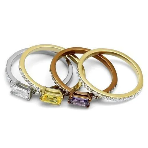 Rings TK2960 Three Tone IP Gold IP Light coffee High Polished Stainless Steel Ring with AAA Grade CZ in Multi Color Alamode