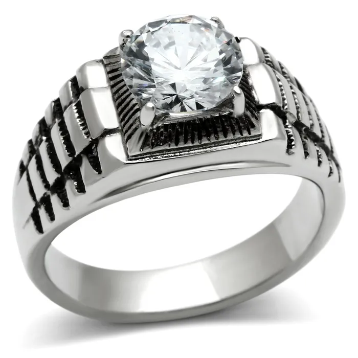Rings TK485 High polished no plating Stainless Steel Ring with AAA Grade CZ in Clear Alamode Rings TK485 High polished no plating Stainless Steel Ring with AAA Grade CZ in Clear Alamode