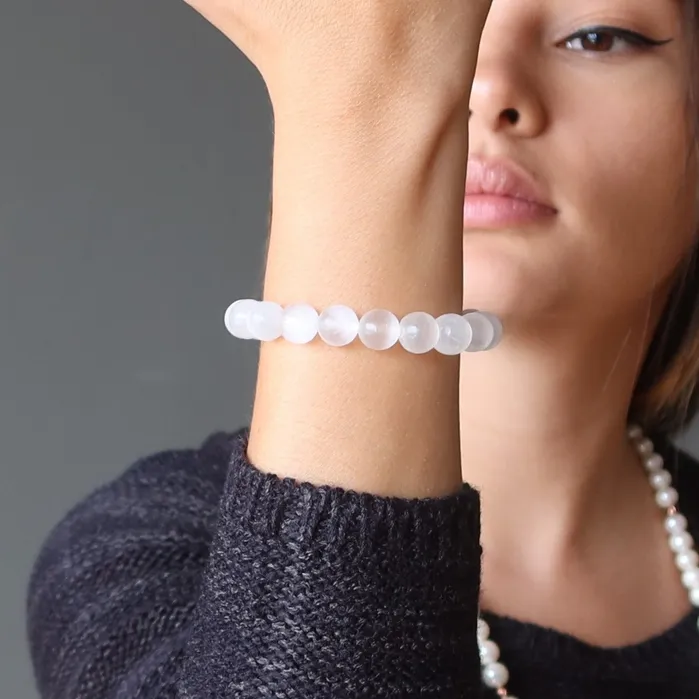 Satin Crystals Bracelets Selenite Bracelet White Moonbeam Light of Hope
