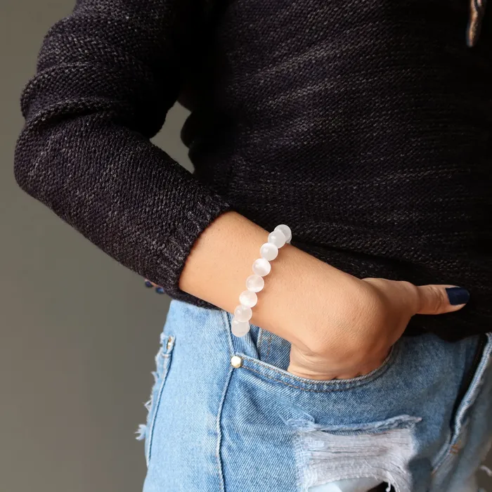 Satin Crystals Bracelets Selenite Bracelet White Moonbeam Light of Hope