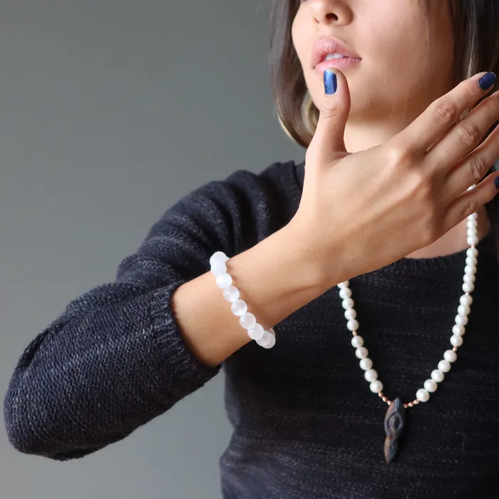Satin Crystals Bracelets Selenite Bracelet White Moonbeam Light of Hope