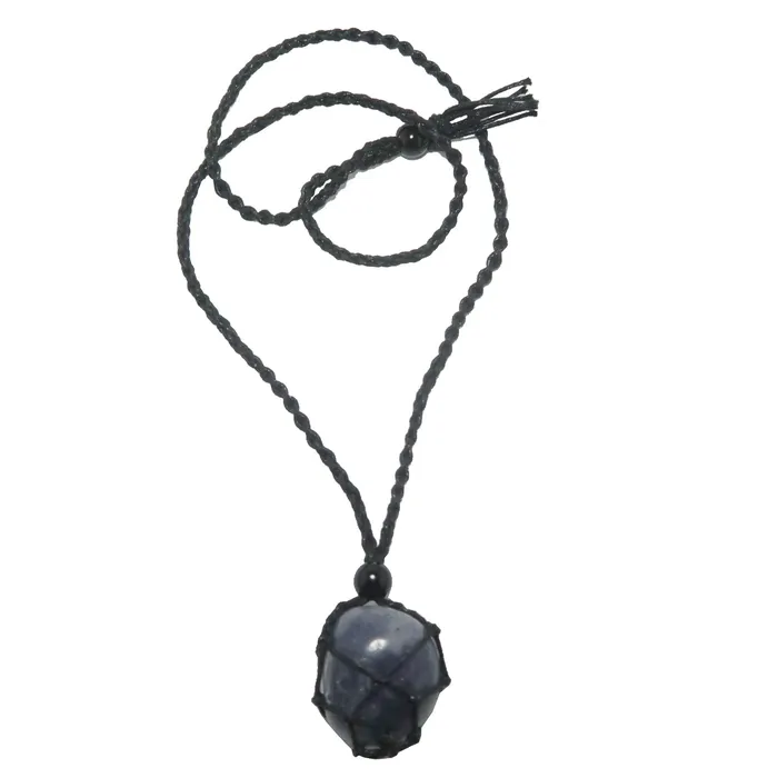 Satin Crystals Necklaces Iolite Necklace Visions of Money Stone in Macrame