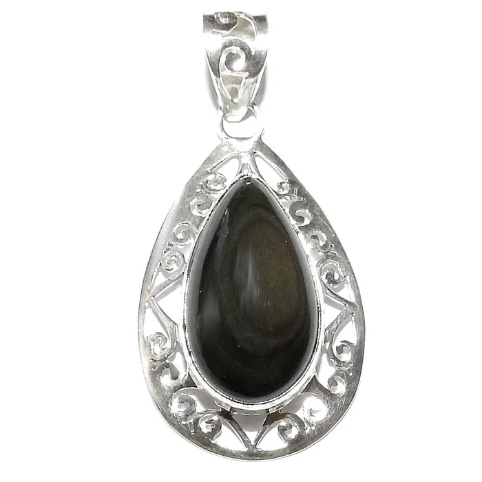 Satin Crystals Necklaces Rainbow Obsidian Pendant Drop of Light Sterling Silver