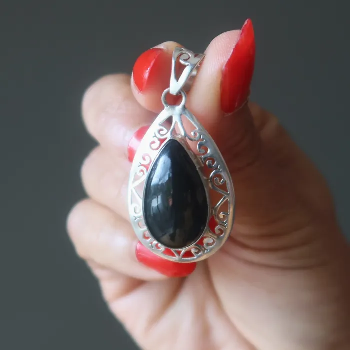 Satin Crystals Necklaces Rainbow Obsidian Pendant Drop of Light Sterling Silver