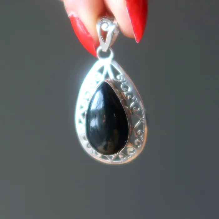 Satin Crystals Necklaces Rainbow Obsidian Pendant Drop of Light Sterling Silver