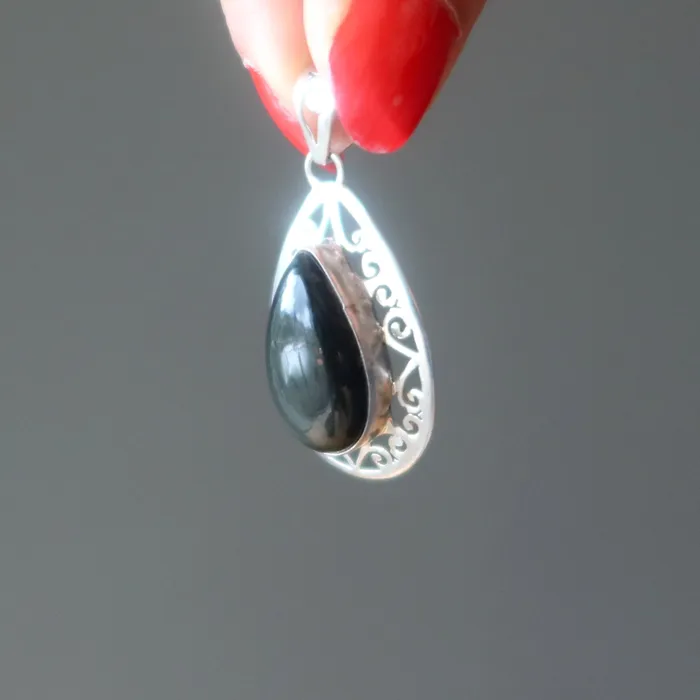 Satin Crystals Necklaces Rainbow Obsidian Pendant Drop of Light Sterling Silver