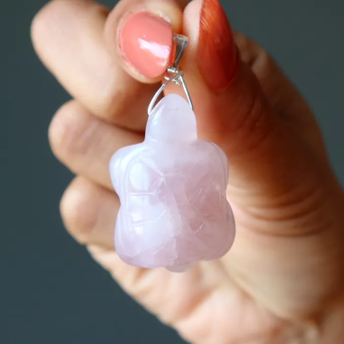 Satin Crystals Necklaces Rose Quartz Pendant Turtles Love Sterling Silver