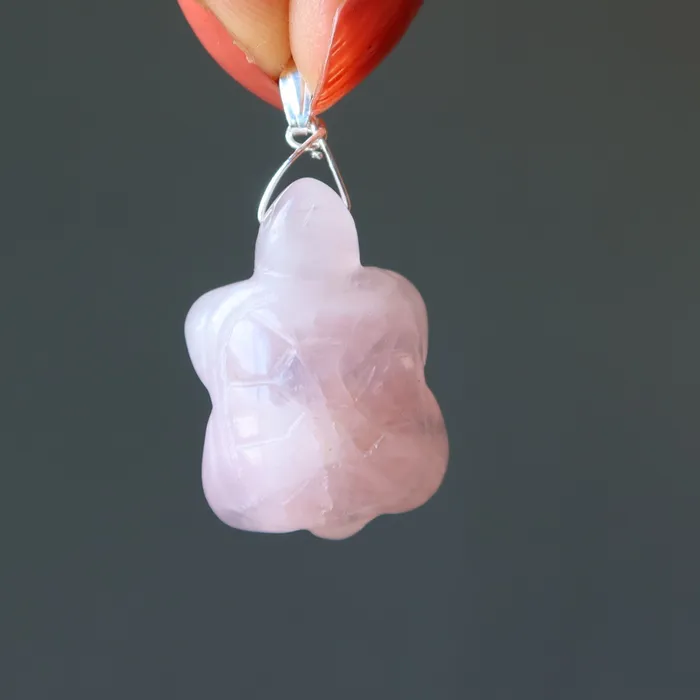 Satin Crystals Necklaces Rose Quartz Pendant Turtles Love Sterling Silver