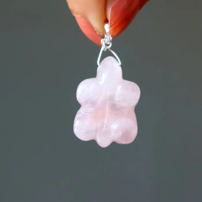 Satin Crystals Necklaces Rose Quartz Pendant Turtles Love Sterling Silver