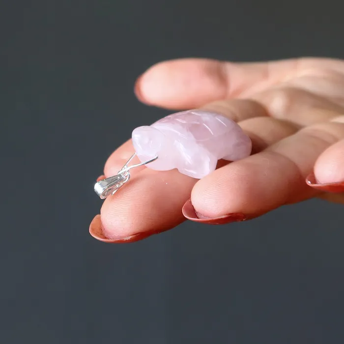 Satin Crystals Necklaces Rose Quartz Pendant Turtles Love Sterling Silver
