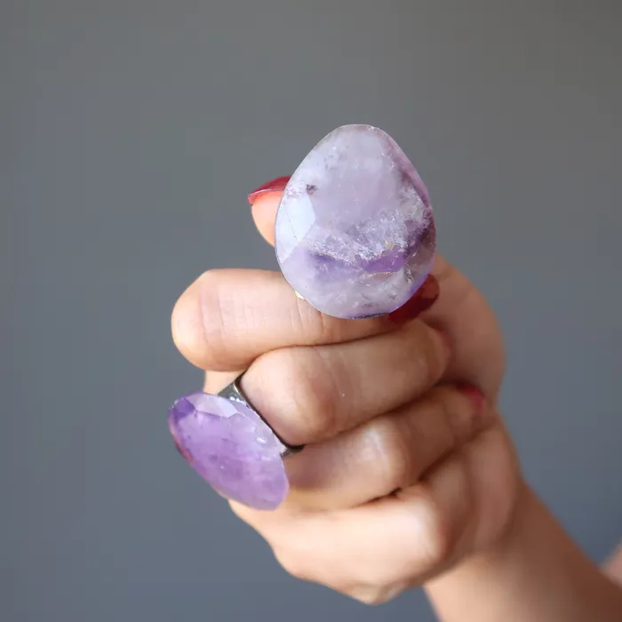 Satin Crystals Rings Amethyst Ring Big Purple Faceted Pear Stone Antiqued Adjustable