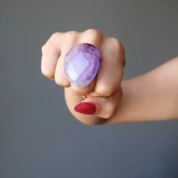 Satin Crystals Rings Amethyst Ring Big Purple Faceted Pear Stone Antiqued Adjustable