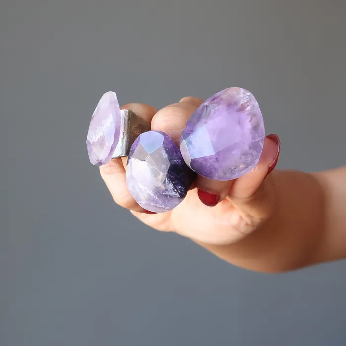Satin Crystals Rings Amethyst Ring Big Purple Faceted Pear Stone Antiqued Adjustable
