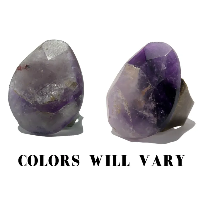Satin Crystals Rings Amethyst Ring Big Purple Faceted Pear Stone Antiqued Adjustable