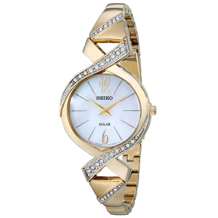 Seiko SUP266 Womens Core Solar MOP Dial Yellow Gold Steel Swarovski Crystal Accented Watch Seiko Watches Seiko SUP266 Womens Core Solar MOP Dial Yellow Gold Steel Swarovski Crystal Accented Watch Seiko Watches