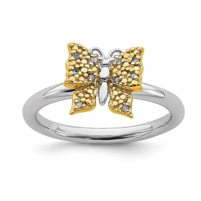 Stackable Expressions Rings Sterling Silver Gold Plated Stackable Expression Dia Butterfly Ring QSK1662 Stackable Expressions Rings Sterling Silver Gold Plated Stackable Expression Dia Butterfly Ring QSK1662