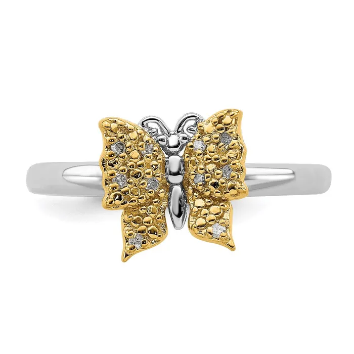Stackable Expressions Rings Sterling Silver Gold Plated Stackable Expression Dia Butterfly Ring QSK1662 Stackable Expressions Rings Sterling Silver Gold Plated Stackable Expression Dia Butterfly Ring QSK1662