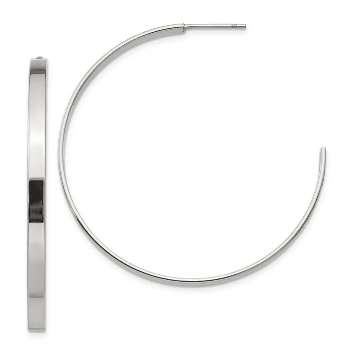 Stainless Steel 44mm Diameter J Hoop Post Earrings Chisel Earrings