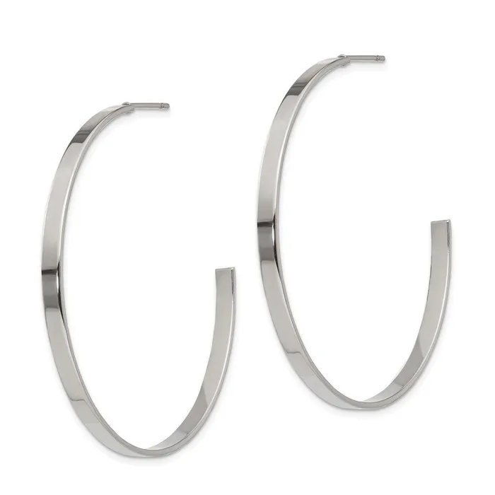 Stainless Steel 44mm Diameter J Hoop Post Earrings Chisel Earrings Stainless Steel 44mm Diameter J Hoop Post Earrings Chisel Earrings
