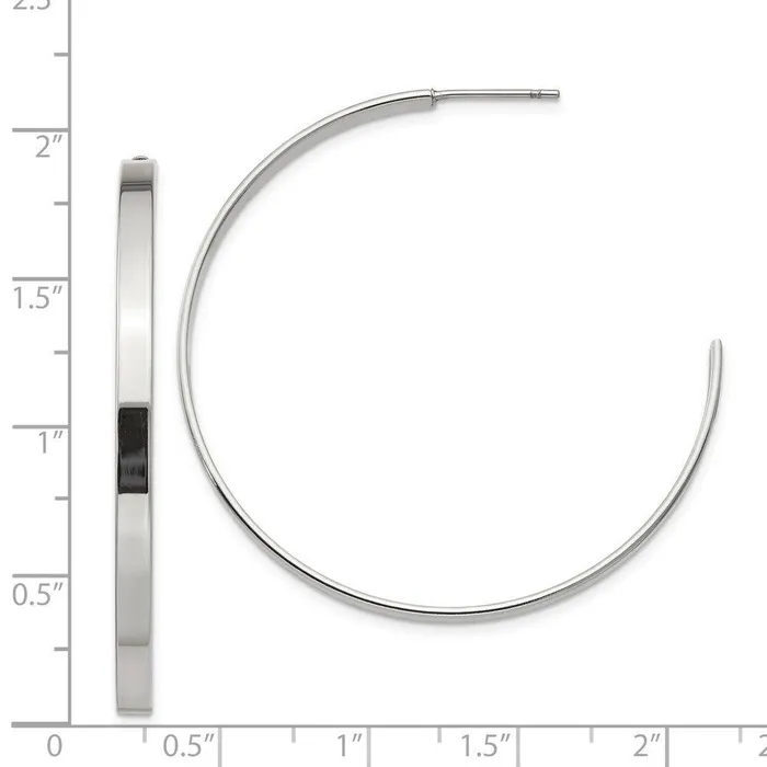 Stainless Steel 44mm Diameter J Hoop Post Earrings Chisel Earrings Stainless Steel 44mm Diameter J Hoop Post Earrings Chisel Earrings